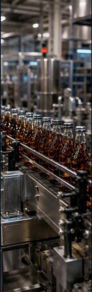 Línea de envasado de botellas en una planta de alimentos y bebidas